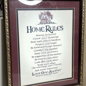 Home Rules Framed Wall Art Print in Burgundy and Gold